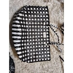 64.Kate Spade New York Woven Checkerboard Tote Bag Black White Beach Shopper